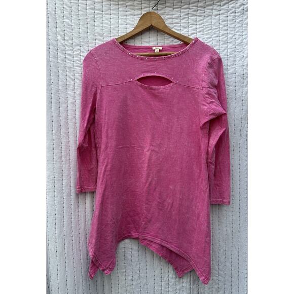 Reba Shirt Cut Out Embellished Bling Pink Shark Bite Hem Asymmetrical Y2K Small - Picture 1 of 10
